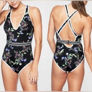 Athleta Black Floral One Piece Swimsuit